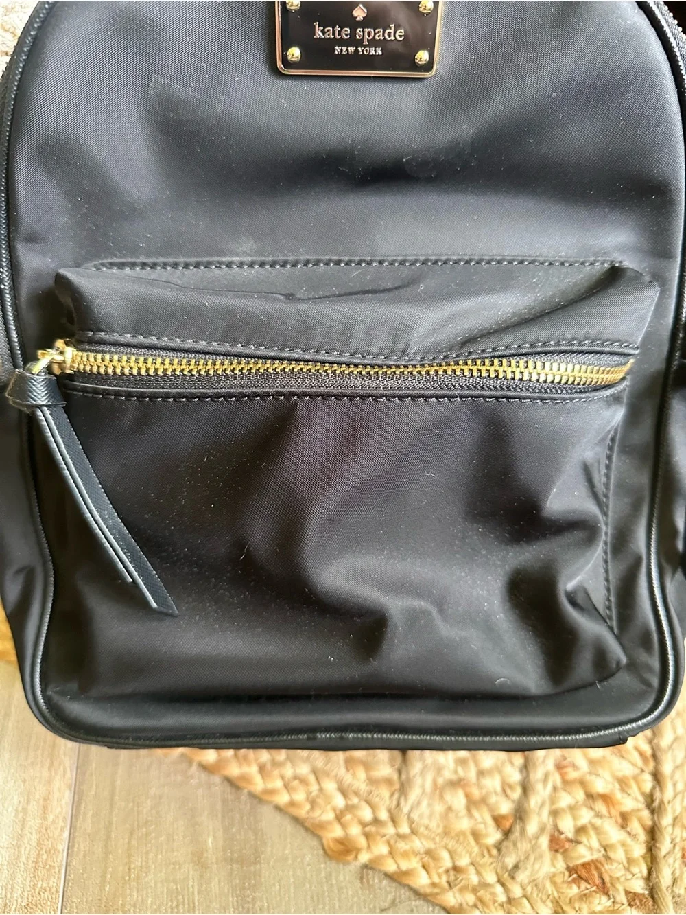 kate spade black nylon mini backpack with gold-tone hardware